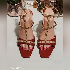 Charlotte Russe Red and Gold Studded Sandals